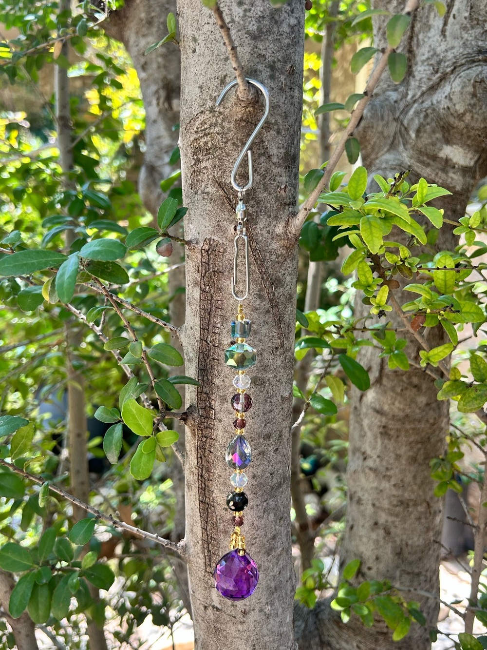9” deep purple colored prism crystal beaded small suncatcher sun charm decor - Picture 4 of 4